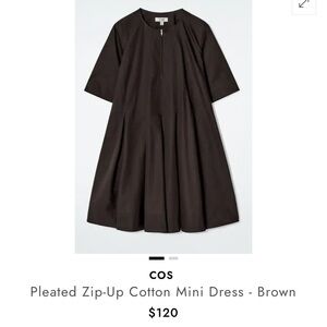 COS Brown Pleated zip-up Cotton dress